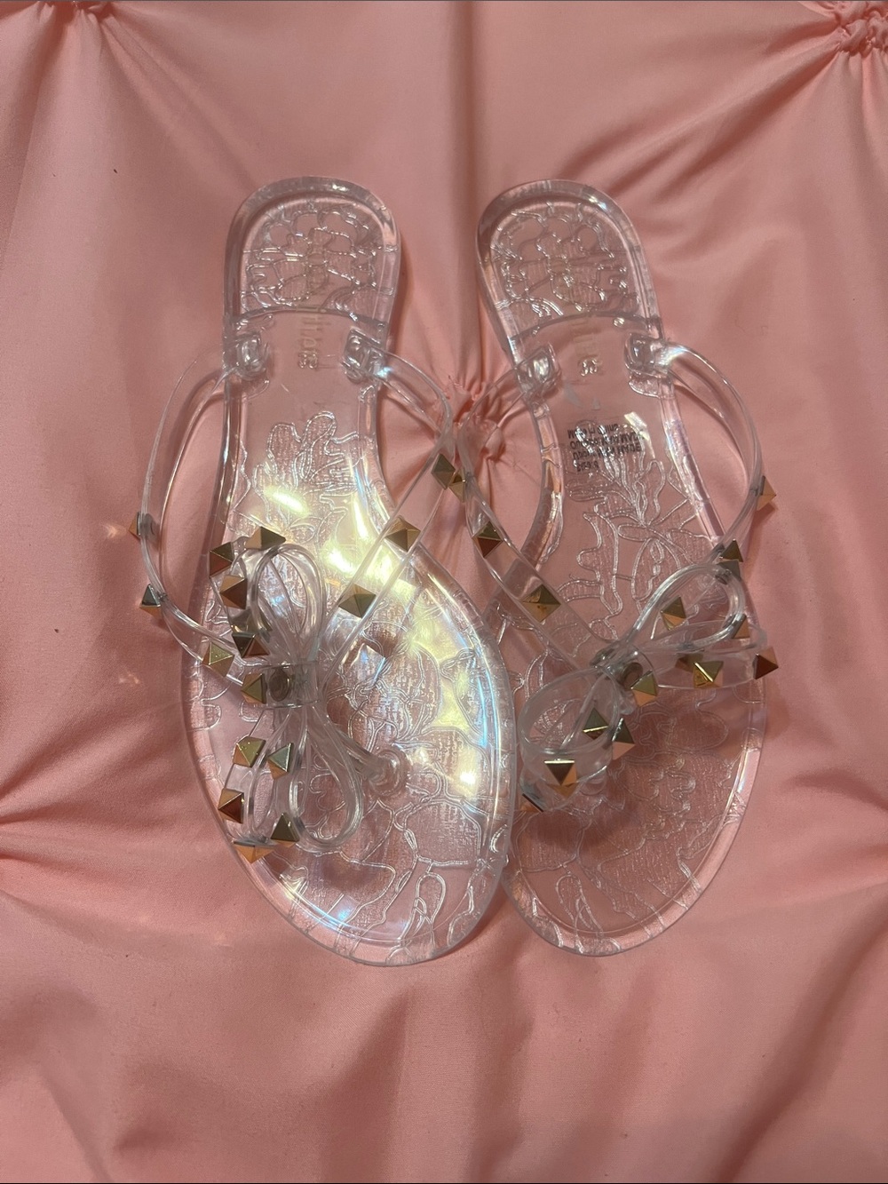 Clear Studded Jelly Bow Sandals - Women